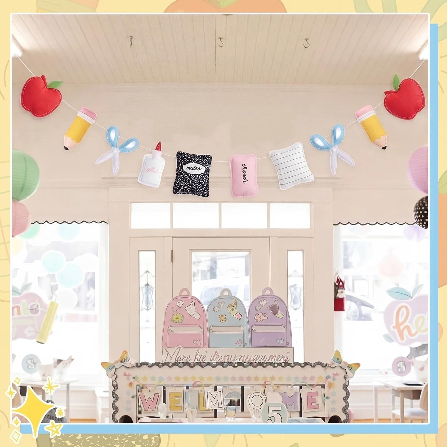 Apple Composition Notebooks Pencil Garland Felt Banner for Back to School Decora
