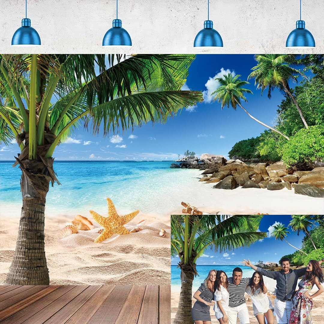 Summer Beach Ocean Backdrop Summer Outdoor Blue Sky Palm Tree Photography Backgr
