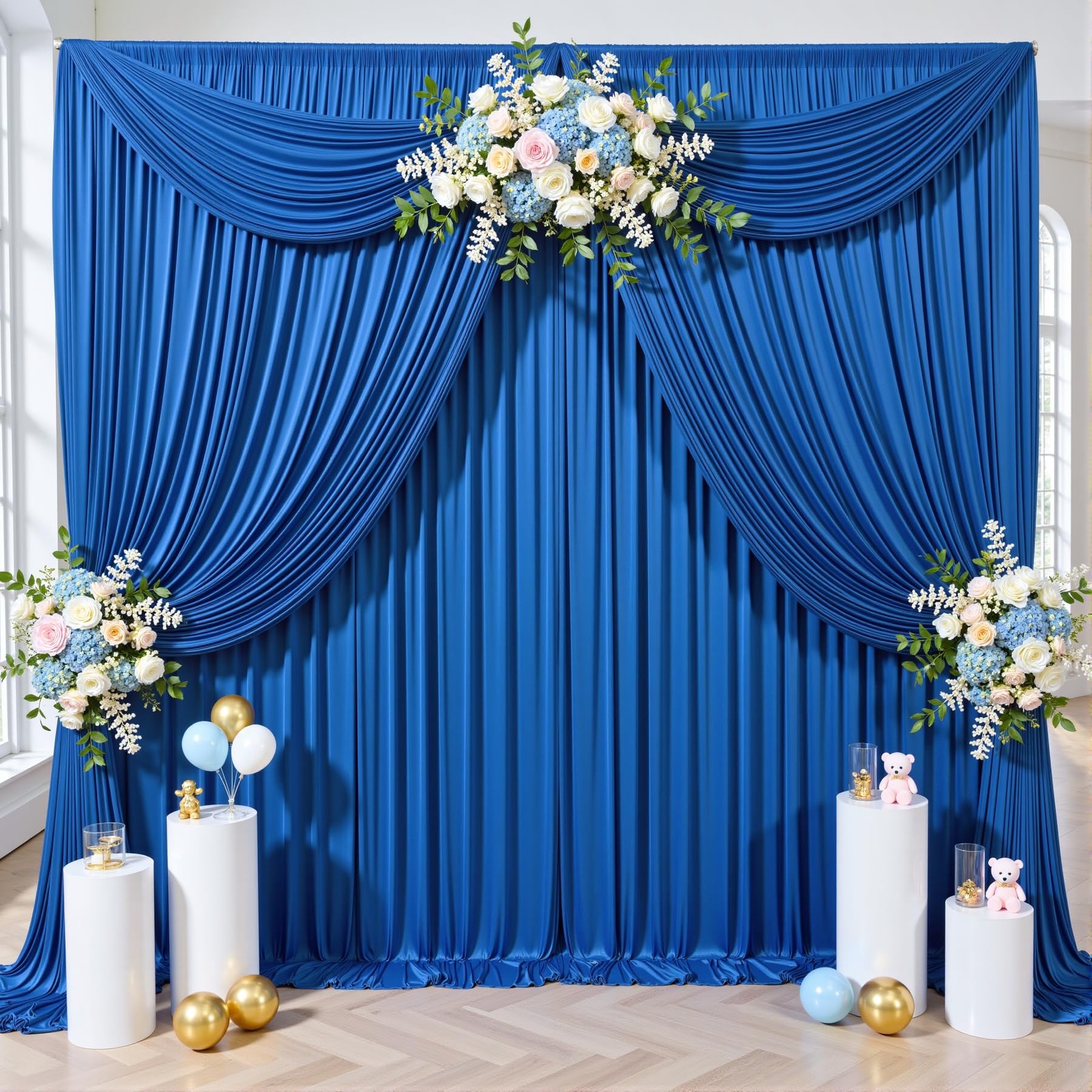 10ft×12ft Royal Blue Backdrop Curtain for Wedding Parties,2 Panels Wrinkle Fr…