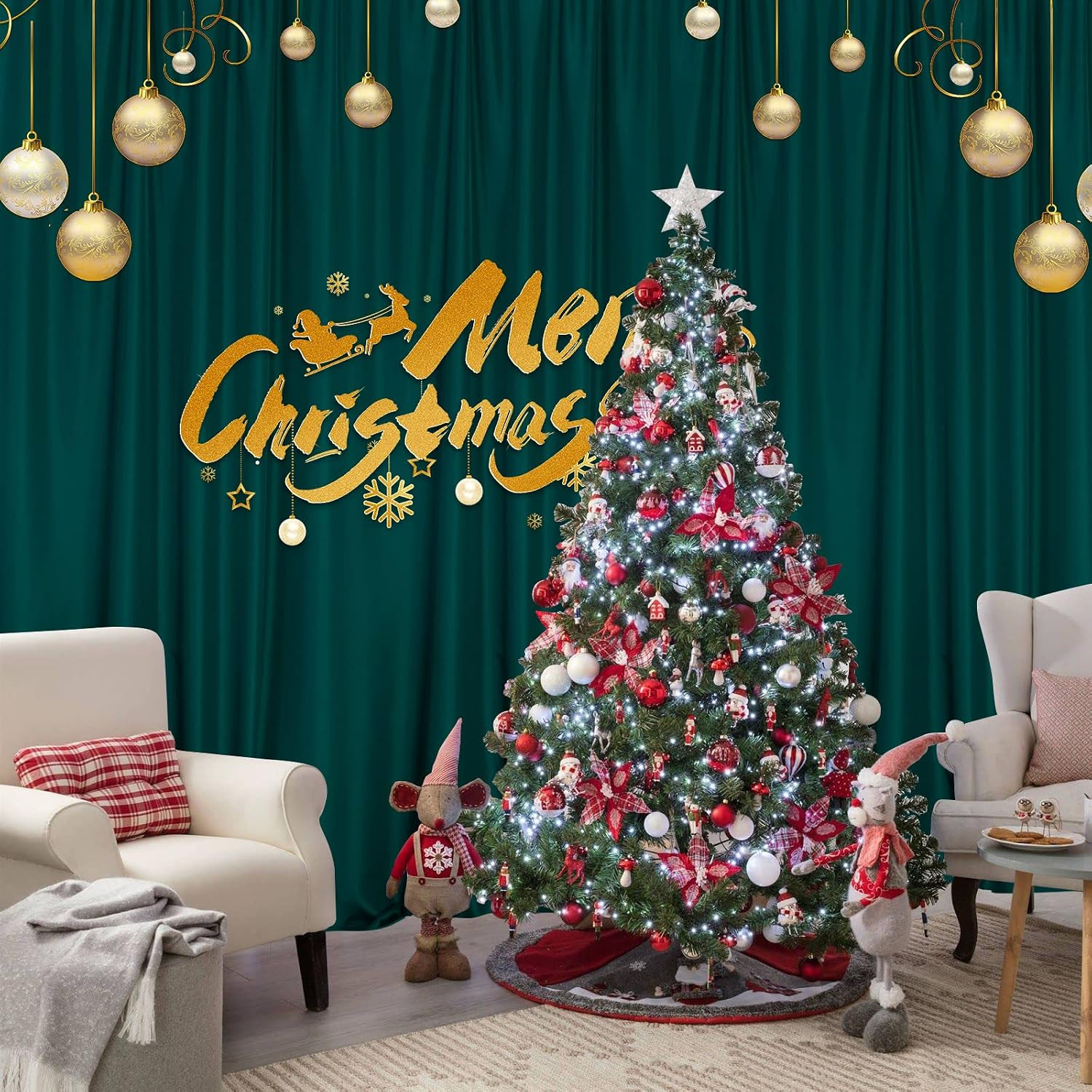 MYSKY HOME 10ft x 7ft Green Backdrop Curtains for Parties, Weddings, Stage & Bab