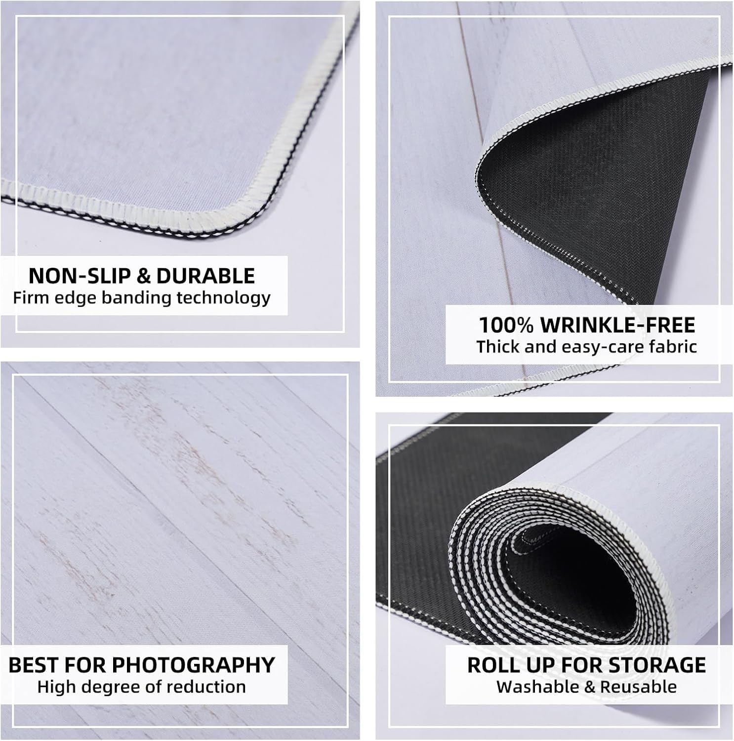 Kate White Wood Rubber Photography Floor Mat, Non-Slip 8x5ft, Off-White