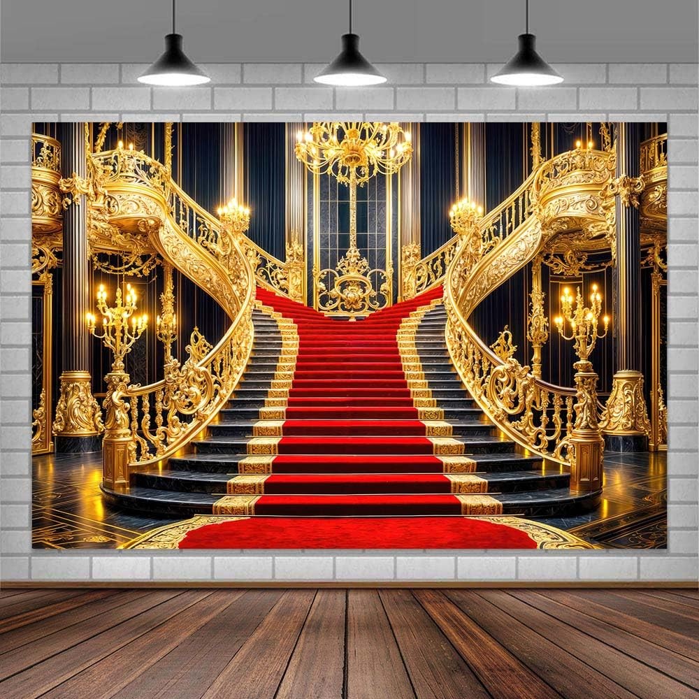 10X8FT Red Carpet Backdrops Golden Palace Gorgeous European Hall Photo Backdr…