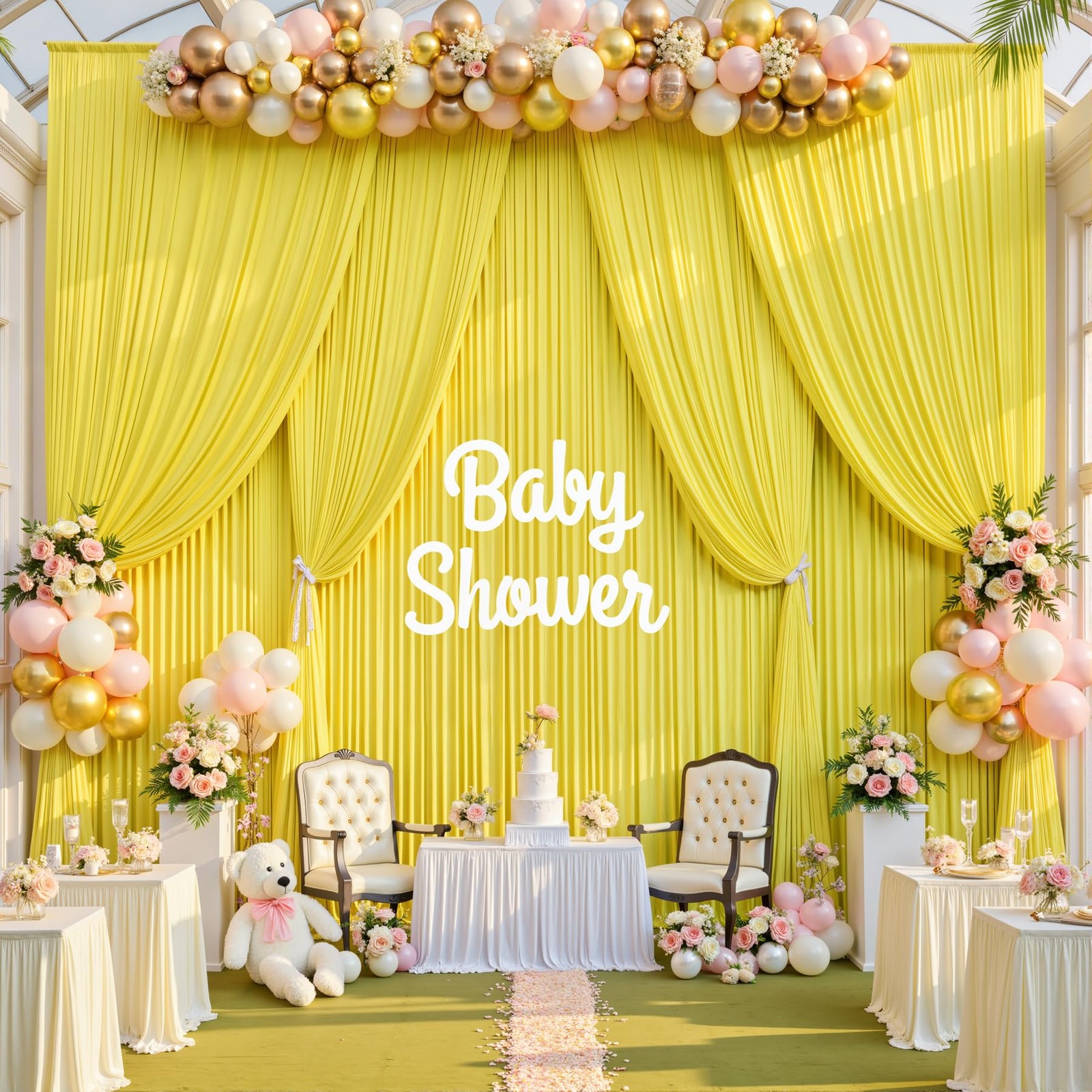 2 Panels 10×15 FT Light Yellow Wrinkle Free Polyester Photo Backdrop Curtains