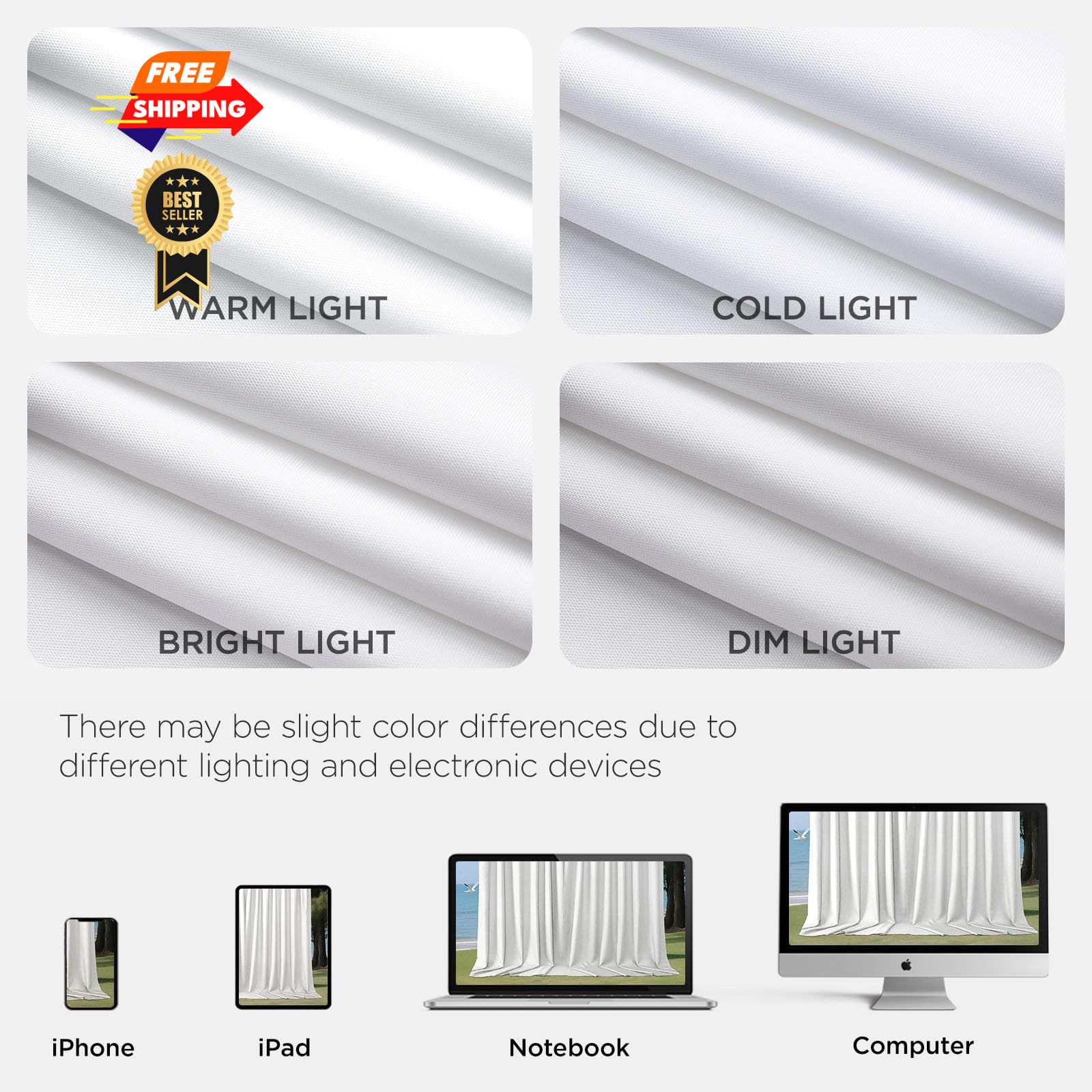 Joydeco 10x10ft White Backdrop Curtain 10FTx10FT (W5’xH10′, 2 Panels),