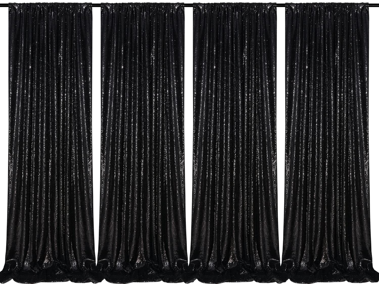 4 PCS 2x8FT Black Sequin Backdrop Curtains Halloween Party Wedding Decoration