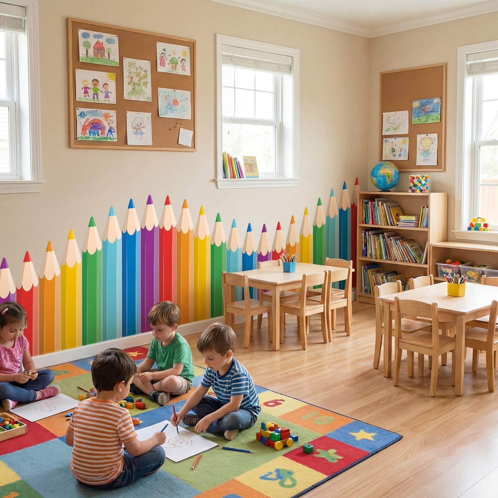 9.8 ft Colorful Pencil Classroom Wall Decor Fabric Back to Classroom Wall Dec…