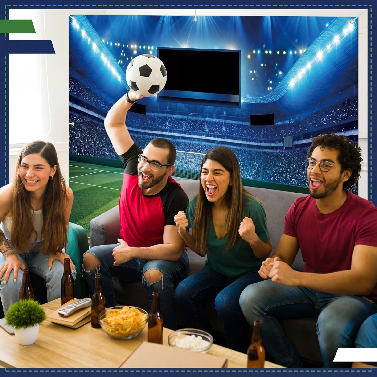 Hahafelt 2 Pcs Soccer Party Decoration Set 80” x 60” Football Field Backdro…