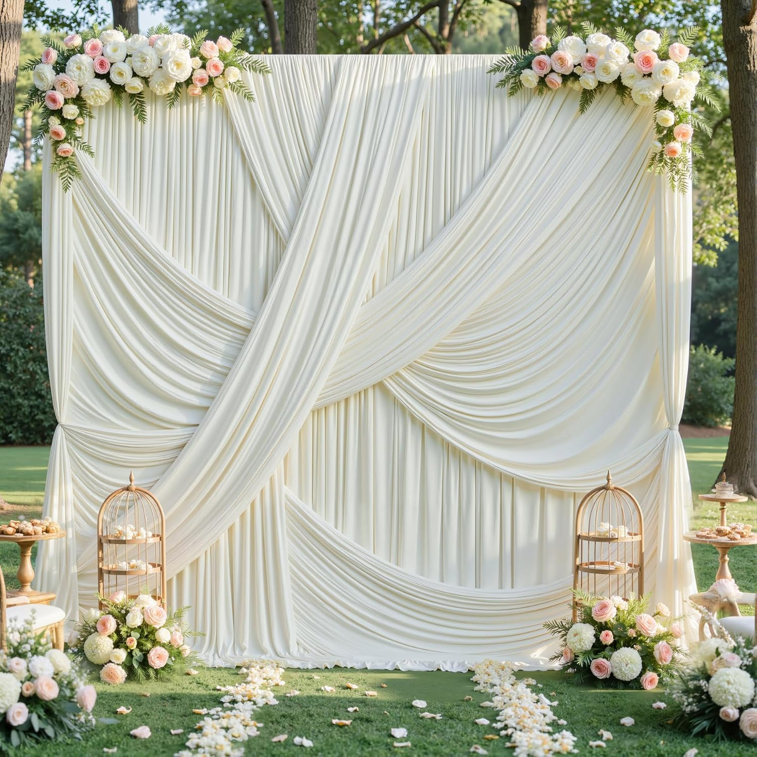 20Ft×12Ft Ivory Backdrop Curtain for Wedding Parties, 4 Panels Wrinkle Free Poly