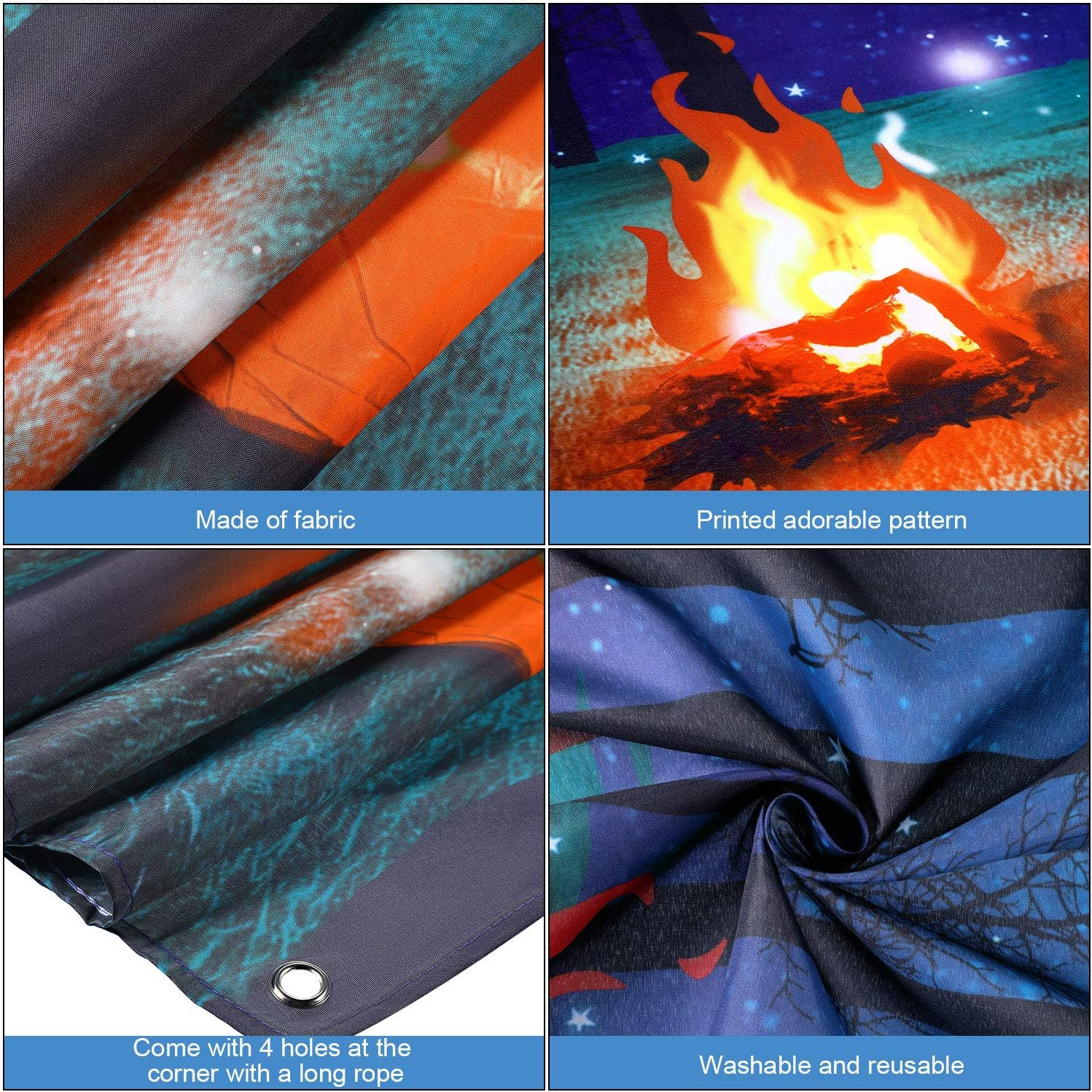 Forest Camping Backdrop 6.1 x3.6ft Campfire Tent Forest Scene Photo Party Banner