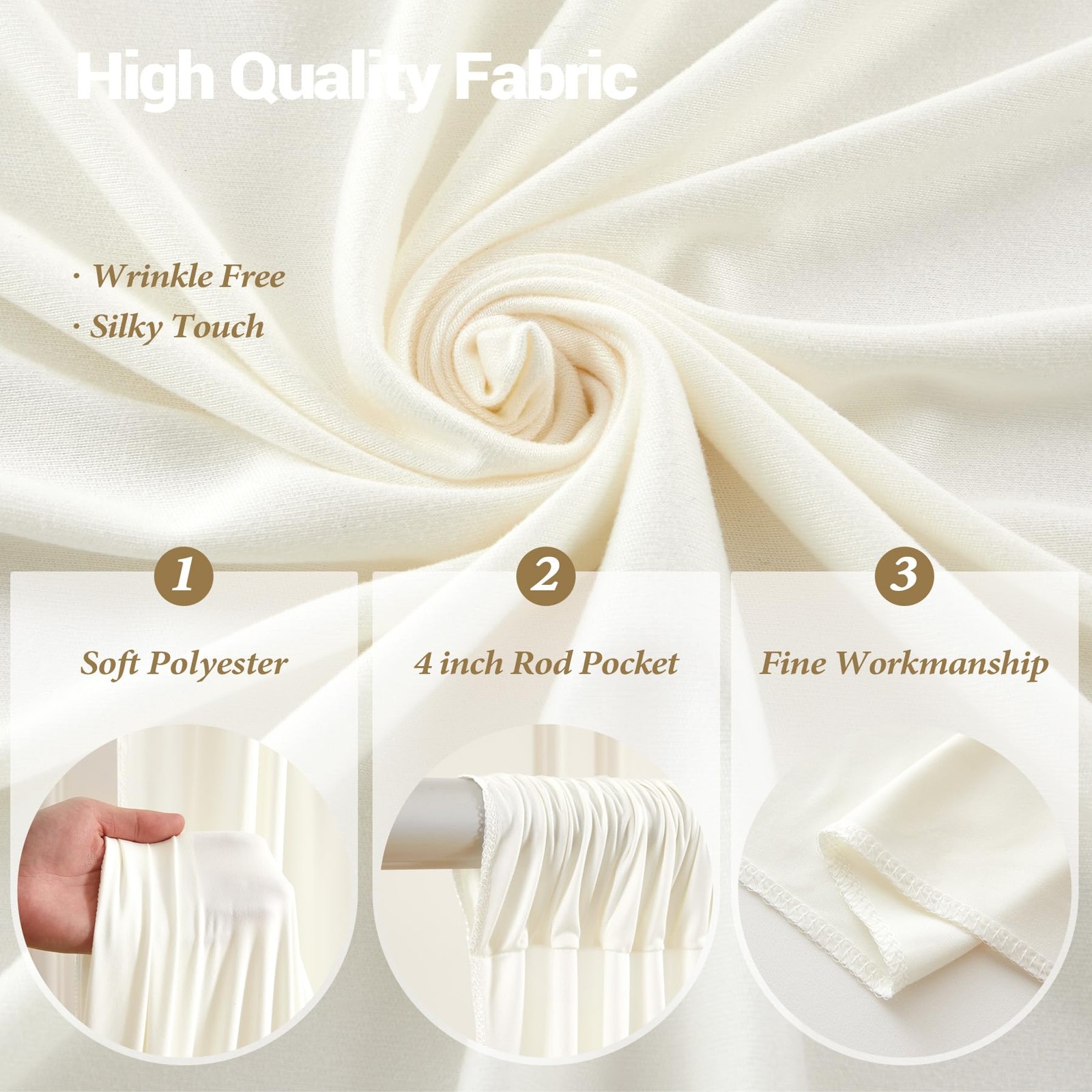 40ftx12ft Wrinkle Free Ivory Backdrop 5′(W) x 12′(H), 8 panels,