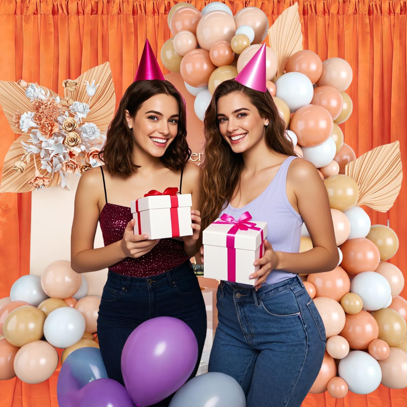 2 PCS 10×10 Ft Orange Fabric Satin Backdrop Curtain Rod Pocket Party Drapes