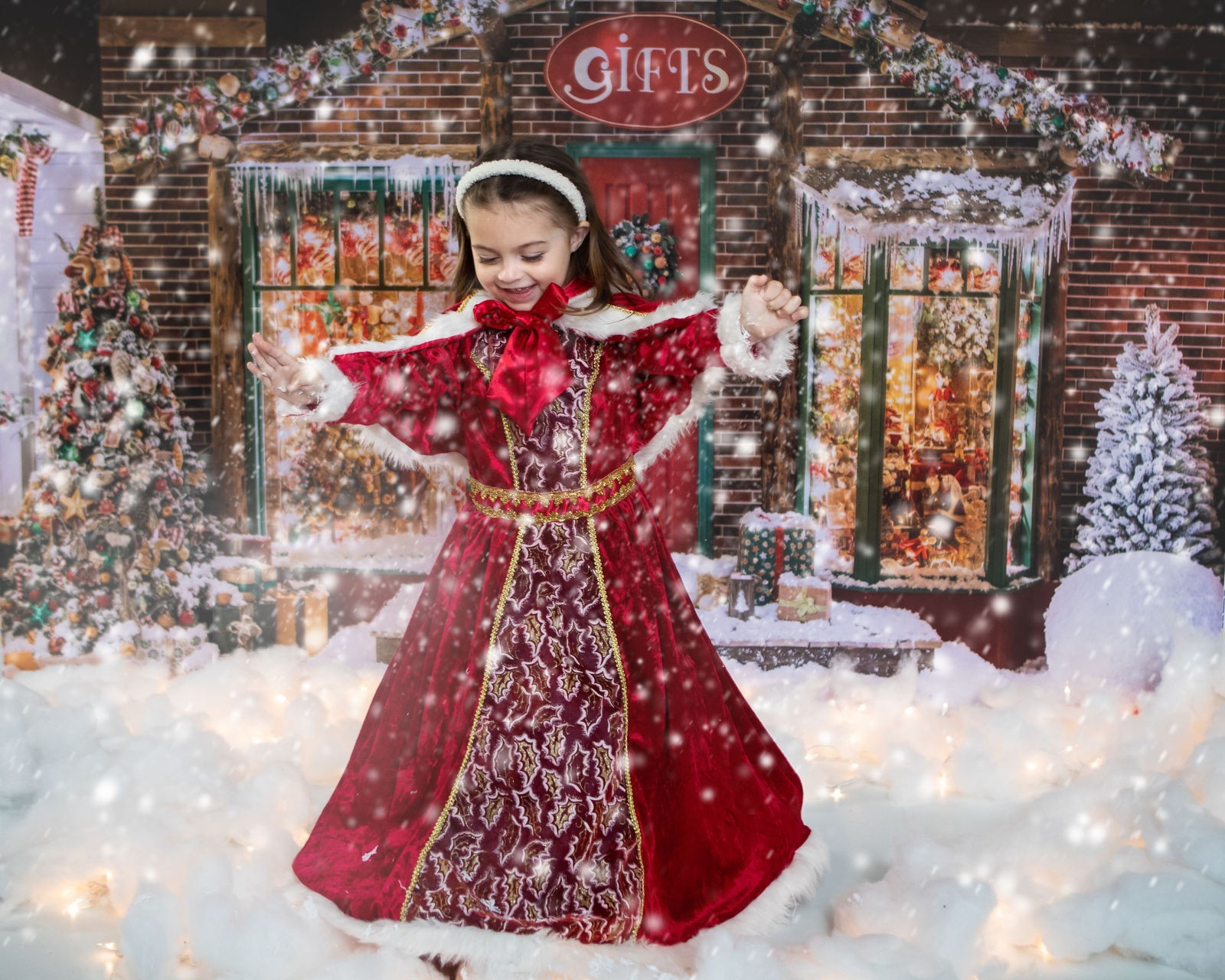 Kate Backdrop Fabric 5′ x 7′ Christmas Store Snow Photography Wrinkle Resistant