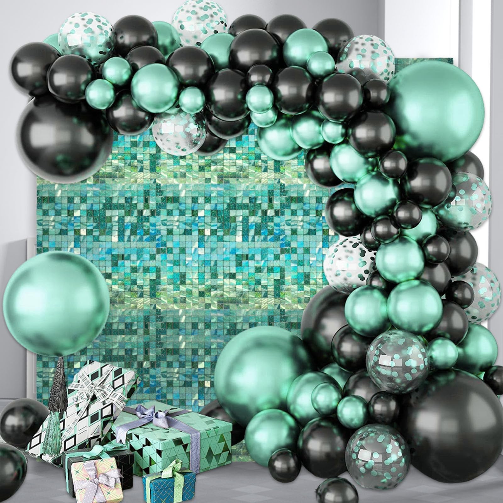 48 PCS Light Green Shimmer Wall Backdrop, Laser Square