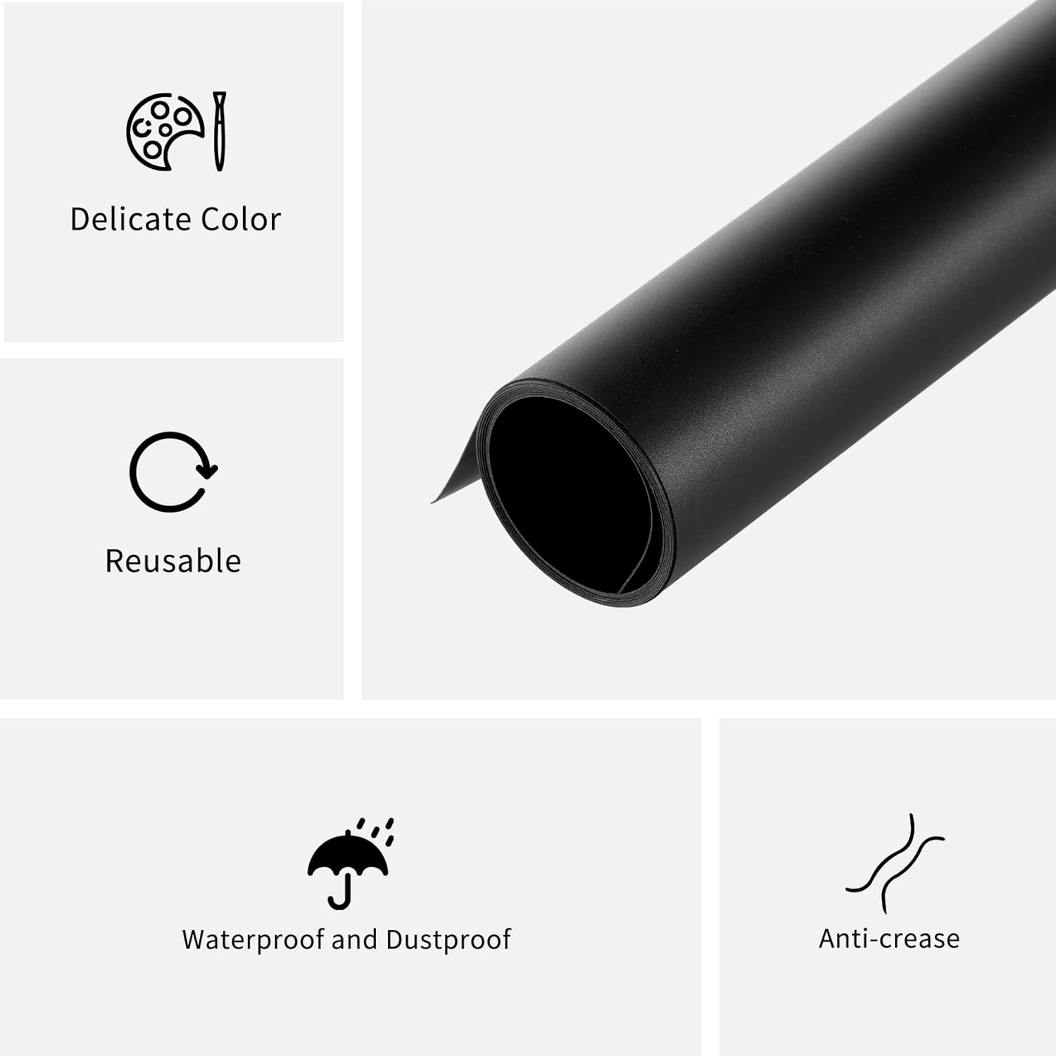 Meking 48X80in/120X200cm Black PVC Backdrop for Photography, One Size,