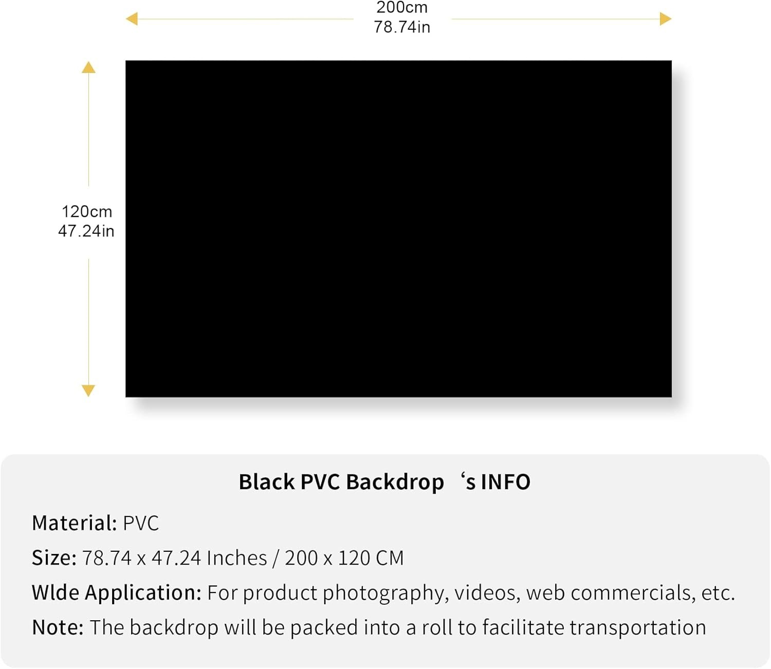 Meking 48X80in/120X200cm Black PVC Backdrop for Photography, One Size,