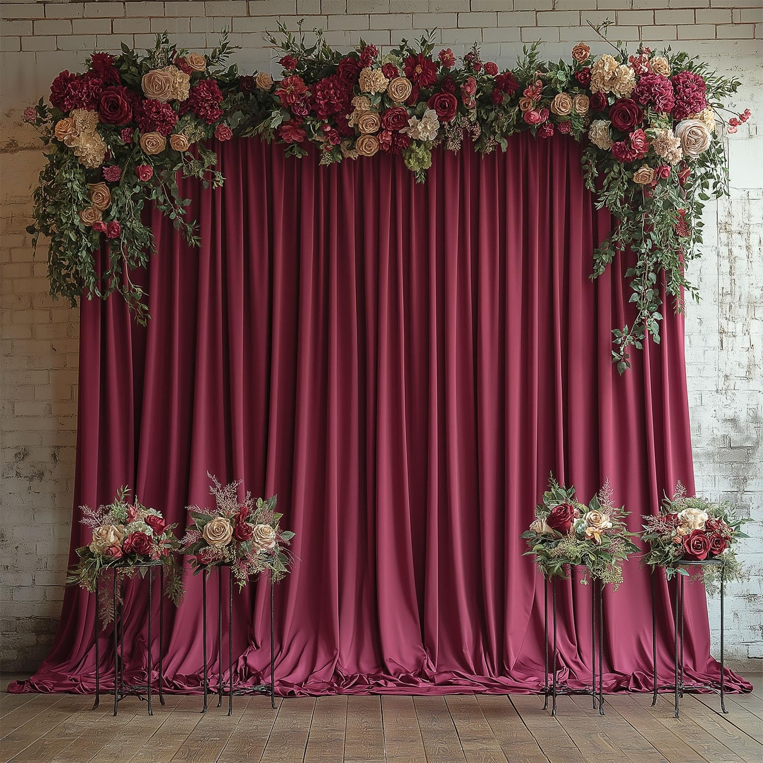 2 Panels 5x10FT Burgundy Backdrop Curtains, 10x10FT Total, Rod Pockets, Fabric