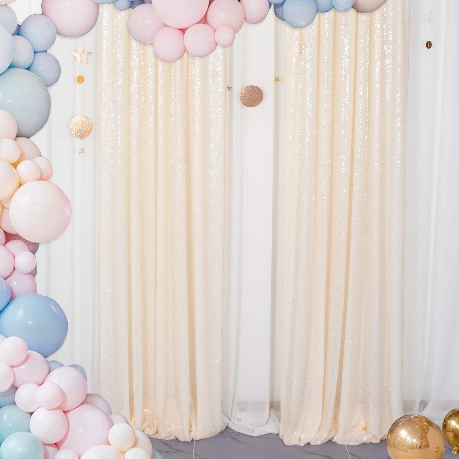 2 Panels Ivory Sequin Curtains, 2FTX7FT, Glitter Backdrop Drapes, Party, Photo
