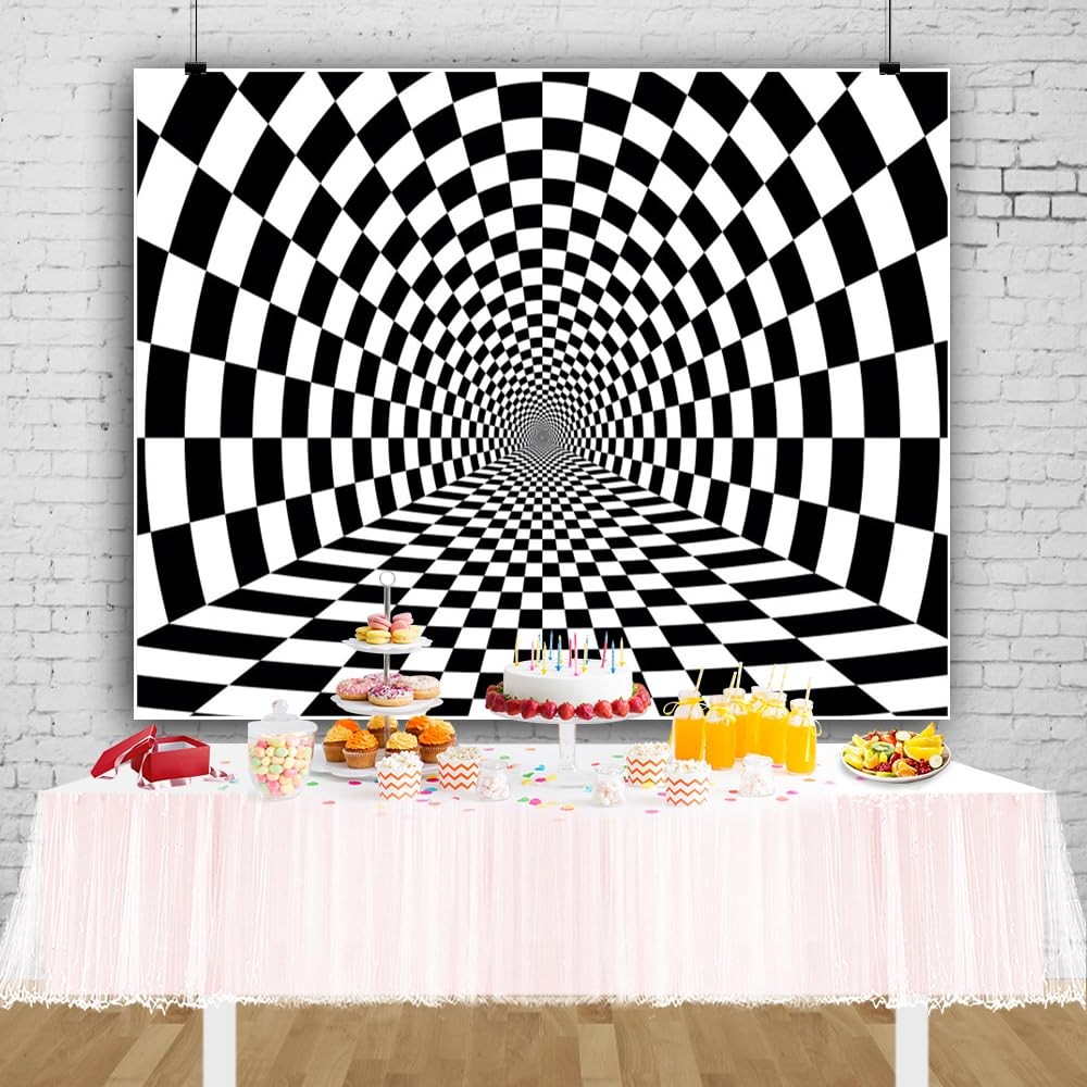 10x8ft Fathers Day Backdrop Black White Checkered Racing Photo Background