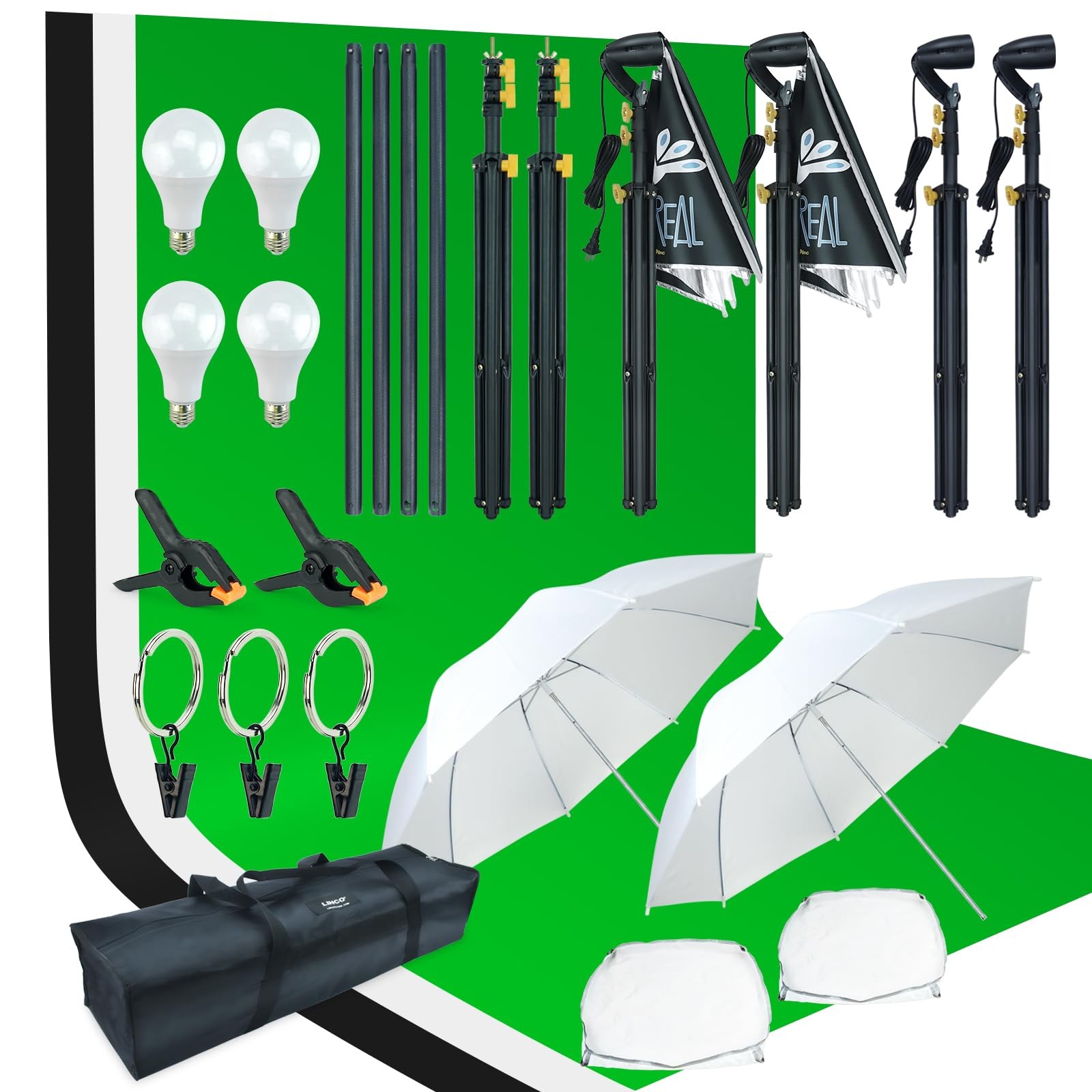 LINCO 6.5ft High 10ft Wide Background Support System, black, white, green