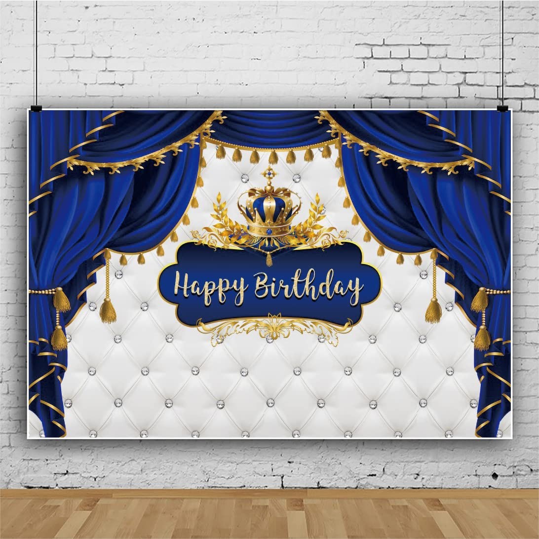 10x8ft Royal Prince Birthday Backdrop Royal Blue and Gold Little Prince Crown…