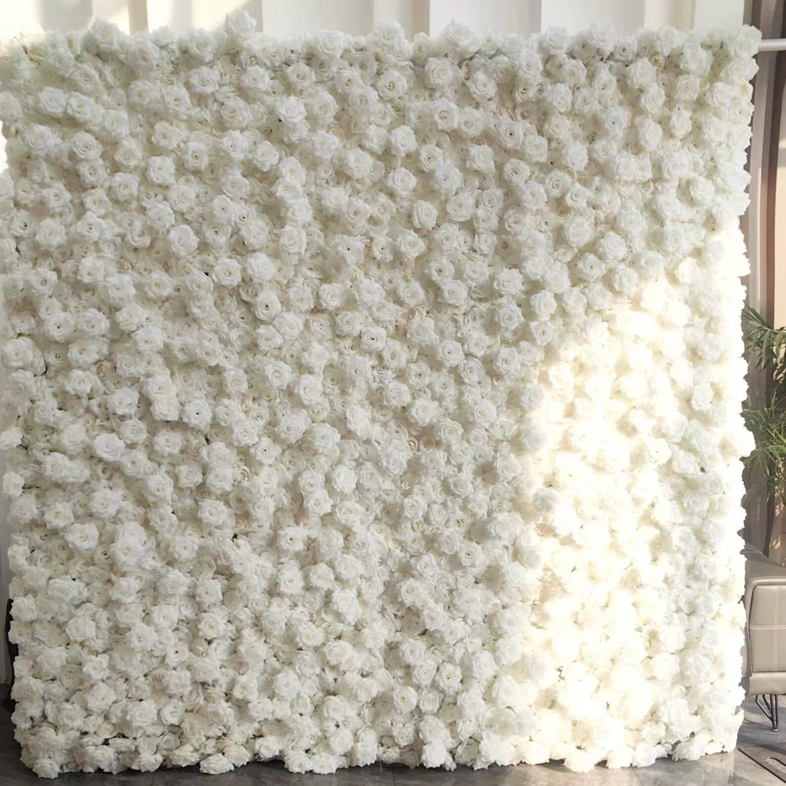 Floral White Backdrop Big Realistic Rose Flowers Decor Photoshoot Events 7×7 Ft