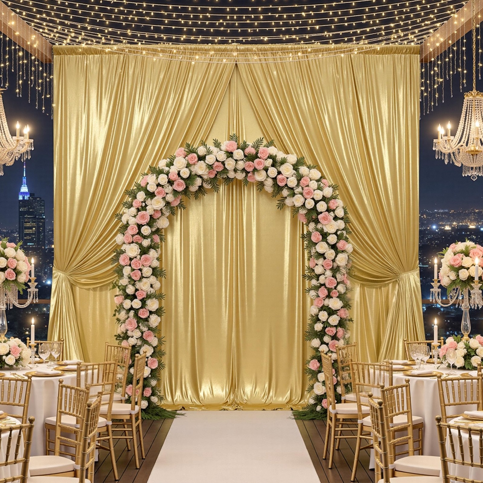 40ft x 10ft Gold Sequin Backdrop Curtain for 5’W×10’H _8 Panels,