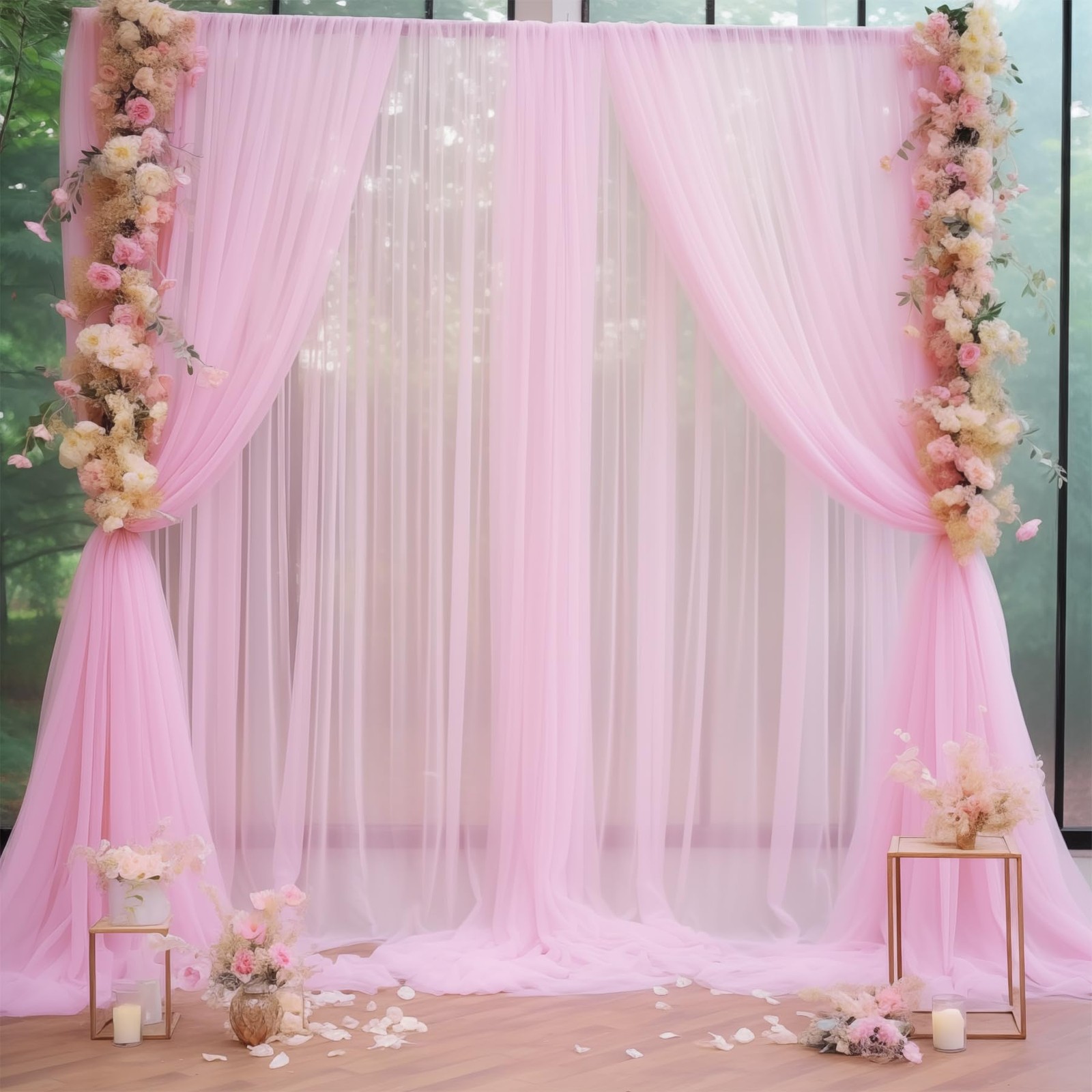 20×10 Ft Pink Tulle Backdrop Curtains Sheer Wedding Party Photo Drapes