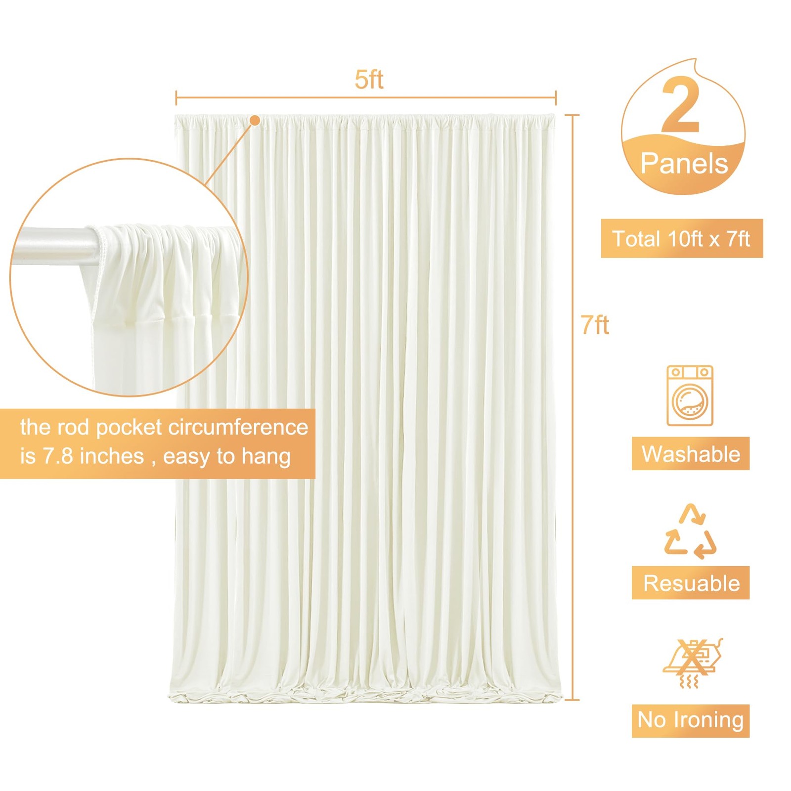 Ivory Backdrop Curtain 10x7ft Wrinkle Free Wedding Party Photography Drapes