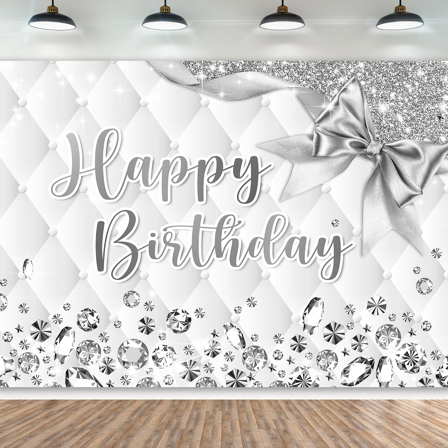 White and Silver Birthday Backdrop 7Wx5H Photography Happy Birthday Backdrop …
