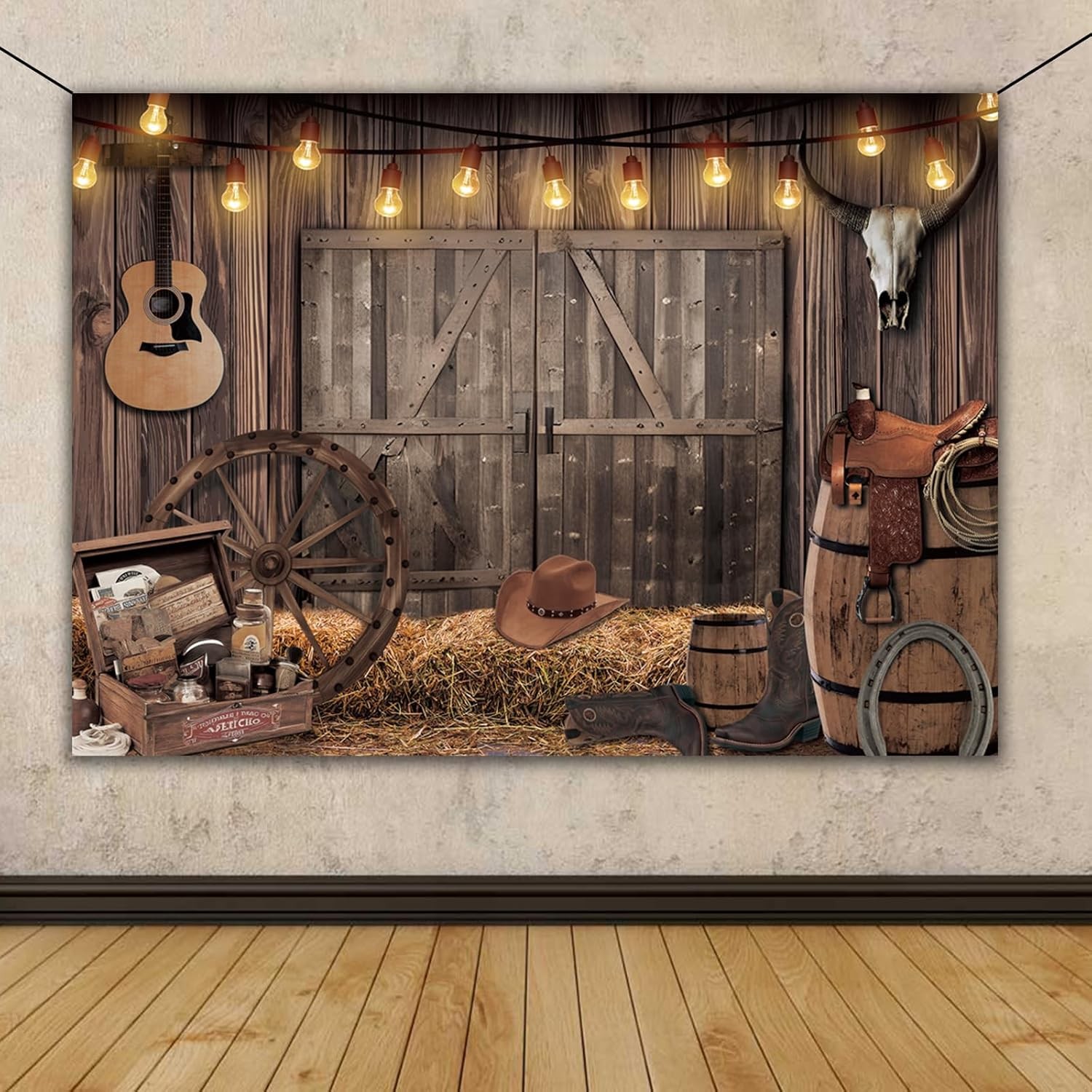 OurWarm 7x5FT Western Cowboy Backdrop Party 7 feet x 5 feet, tyle 2