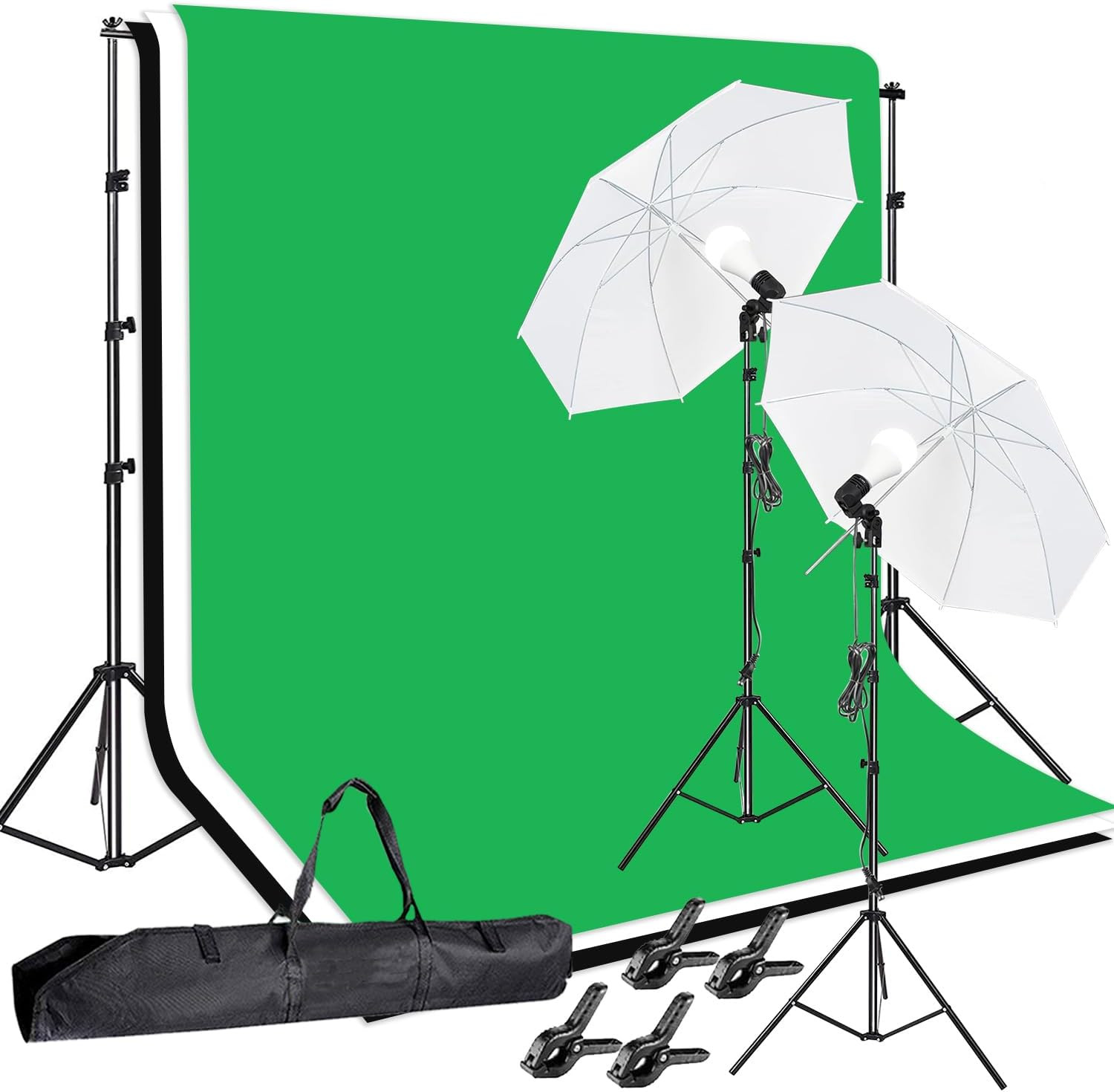 Photo Video Studio 10 X 8.5Ft Stand with Muslin Backdrop (Green /White /Black) &