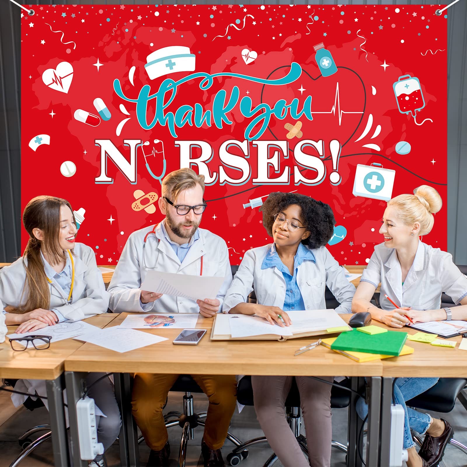 Thank You Nurses Backdrop Decoration,Large Fabric 2025 Nurses Week Backdrop B…
