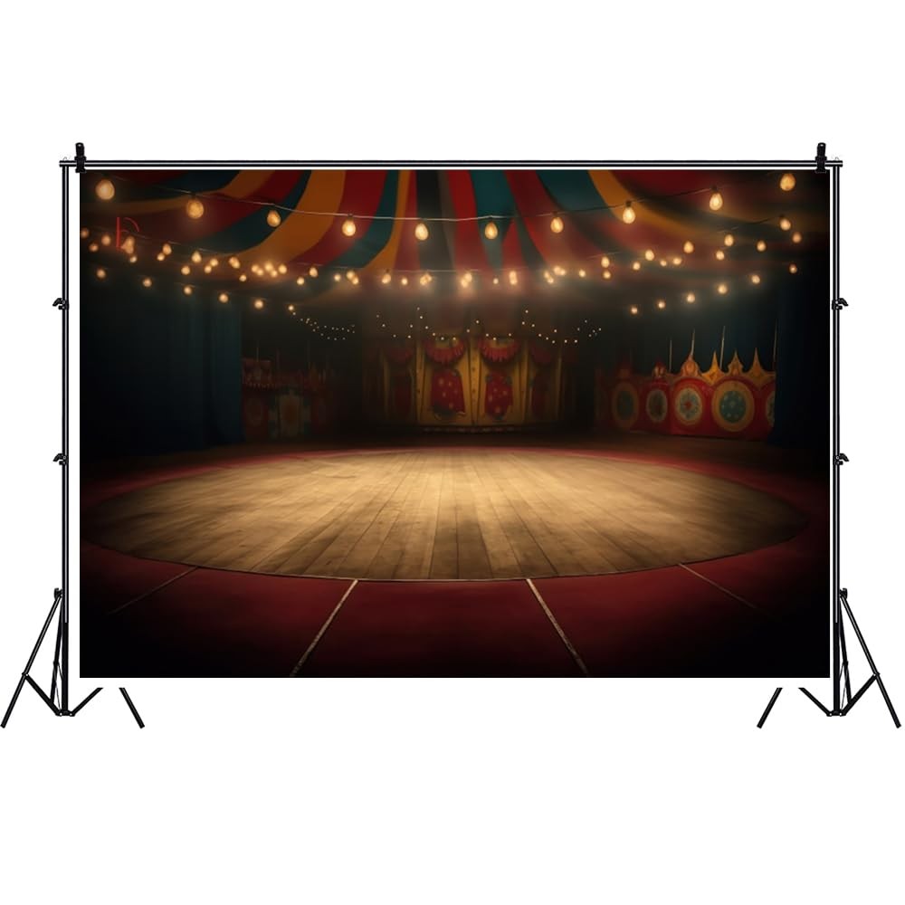 10x8FT Circus Stage Tent Interior Warm Lights Carnival Photography Backdrop