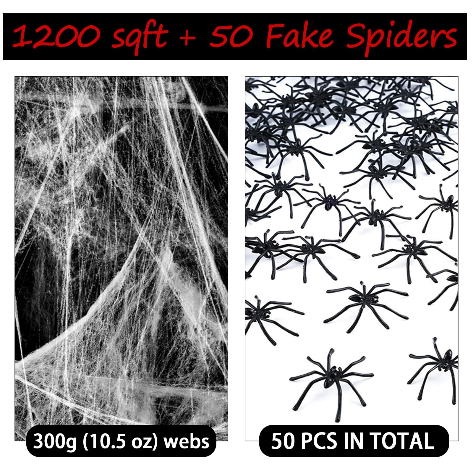 Halloween Spider Webs 1200 Sqft Cobwebs 50 Fake Spiders Indoor Outdoor Decor