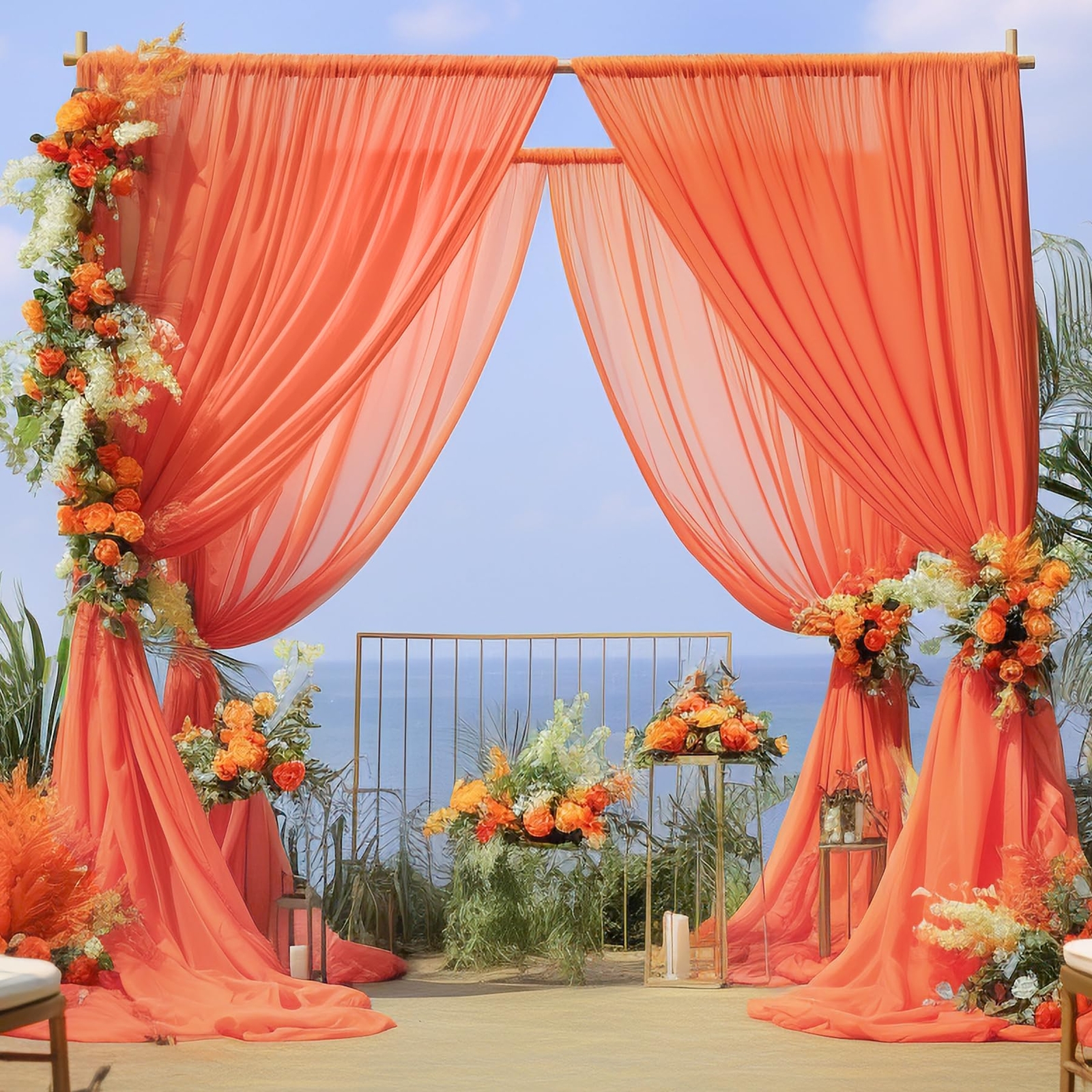 10ft x 10ft Orange Chiffon Backdrop Curtains Wrinkle-Free Sheer Fabric