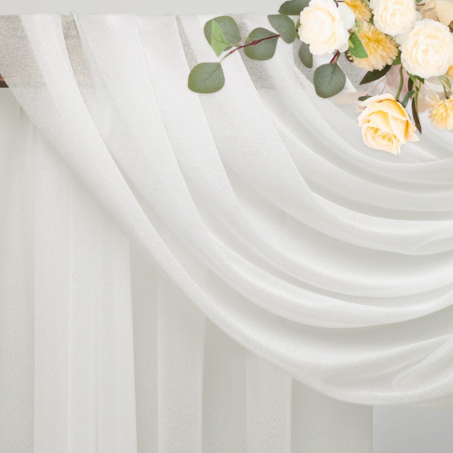 28.7″ x 20FT Ivory Wedding Arch Draping Fabric Sheer Backdrop for Ceremony