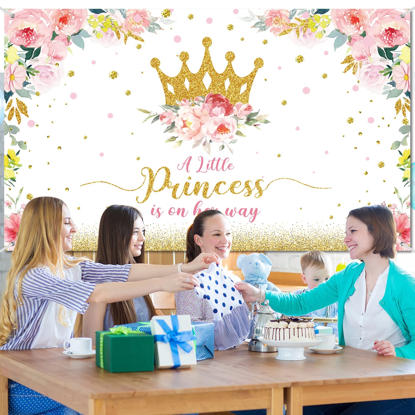 Tatuo Baby Shower Backdrop 6×3.6 ft Little Princess 71 x 43 inches, Gold