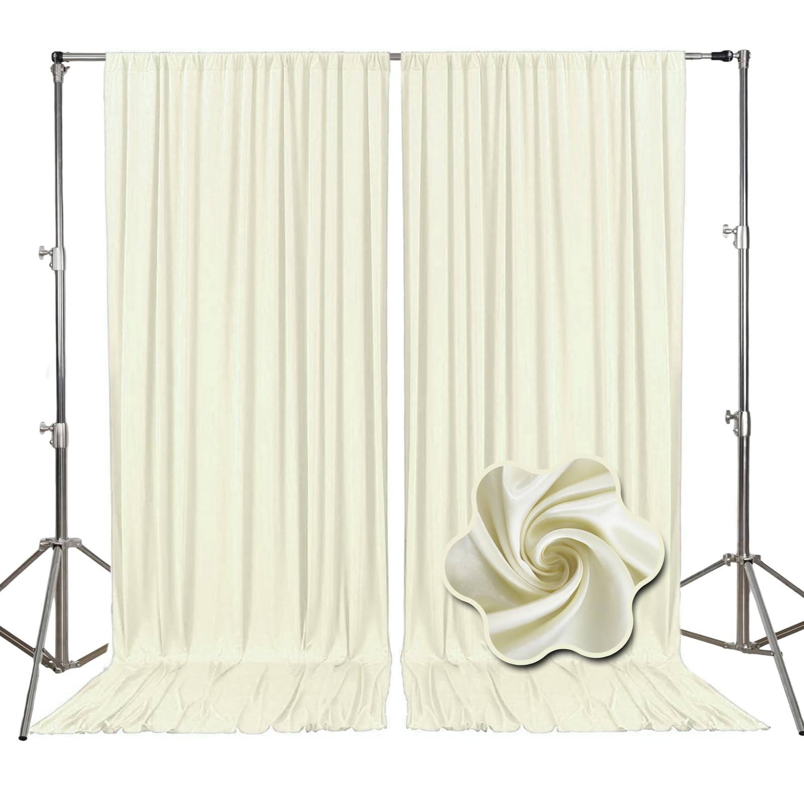 Ivory White Backdrop Curtains Party Satin Fabric Wedding Drapes 10x10ft 2 Panels
