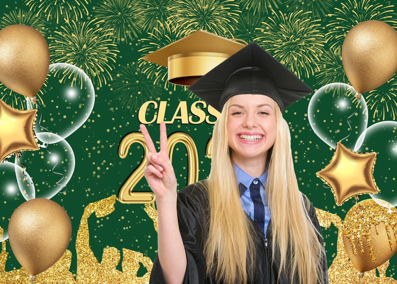 8x6ft Graduation Backdrop Green and Gold 2025 Graduation Party Backdrop for C…