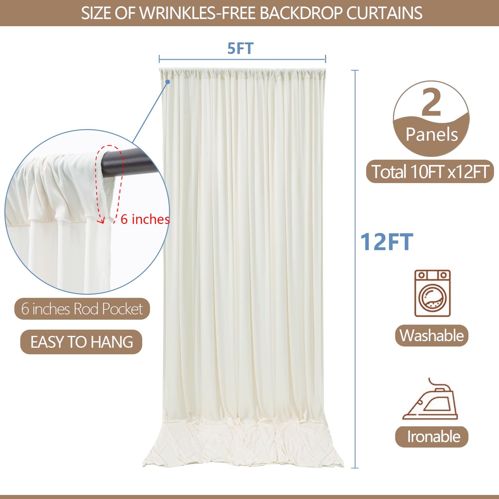 10x12ft Ivory Backdrop Curtain Wrinkle Free Soft Fabric Drapes Photo Booth
