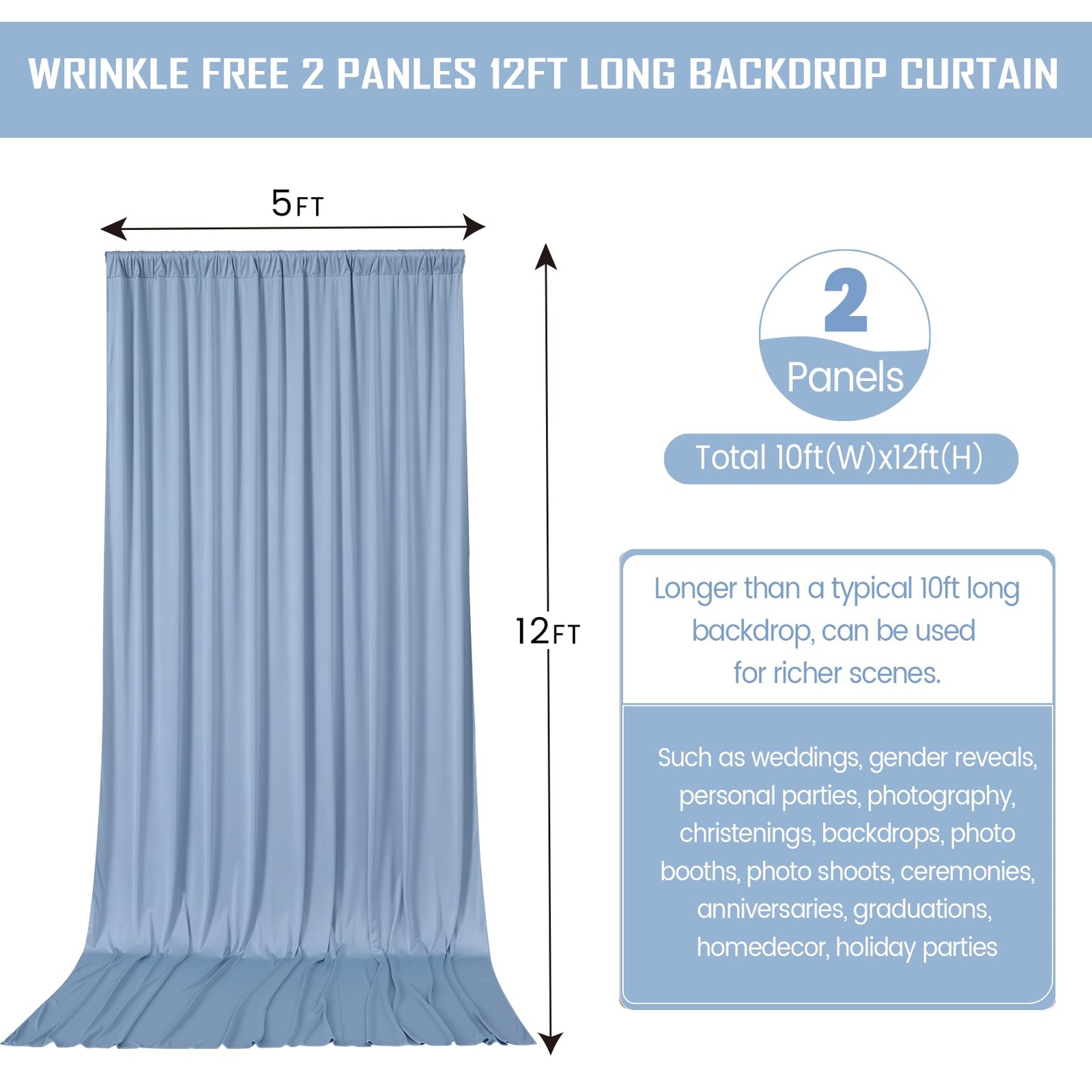 2 Panels 12 x 5 Ft Brown Backdrop Curtains Wrinkle Free Fabric Decorations