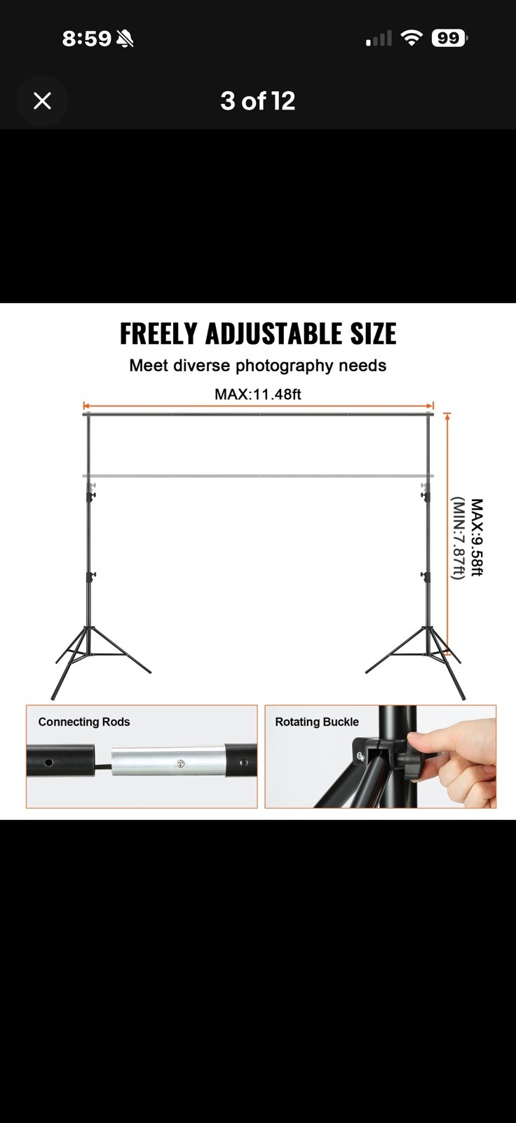11.5×9.6 ft Heavy Duty Backdrop Stand Adjustable Photography Studio Banner Stand