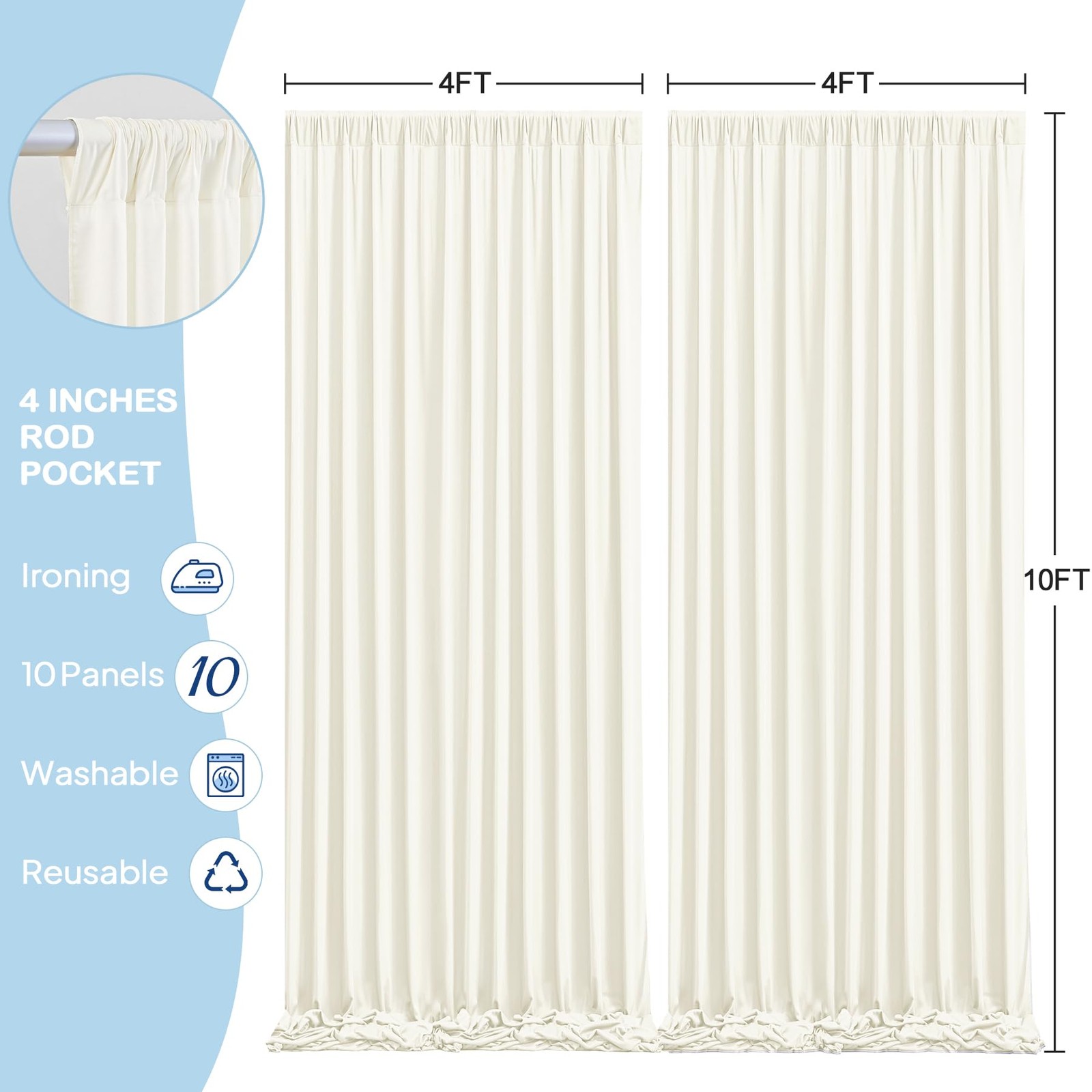 10 Panles Ivory Backdrop Curtains – Wrinkle Free W4′ x H10′(10 panels),