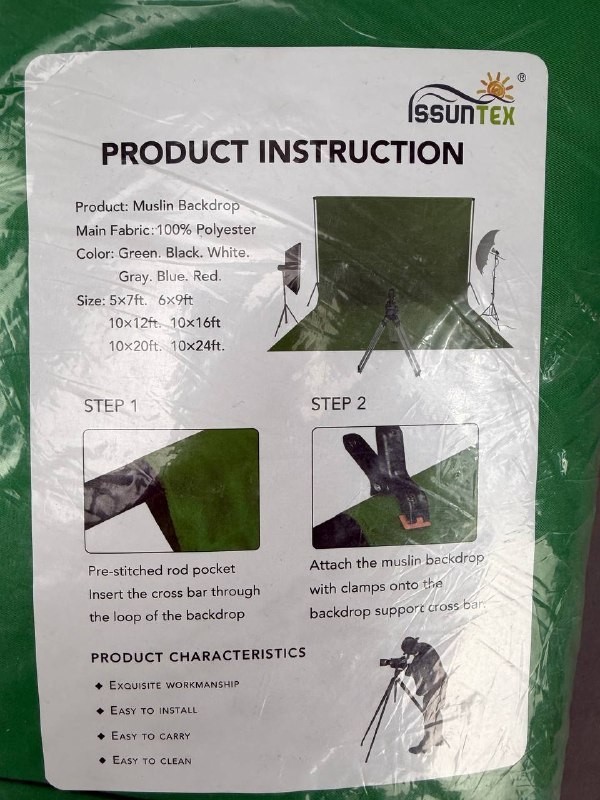 ISSUNTEX 10X24 ft Green Background Muslin Backdrop