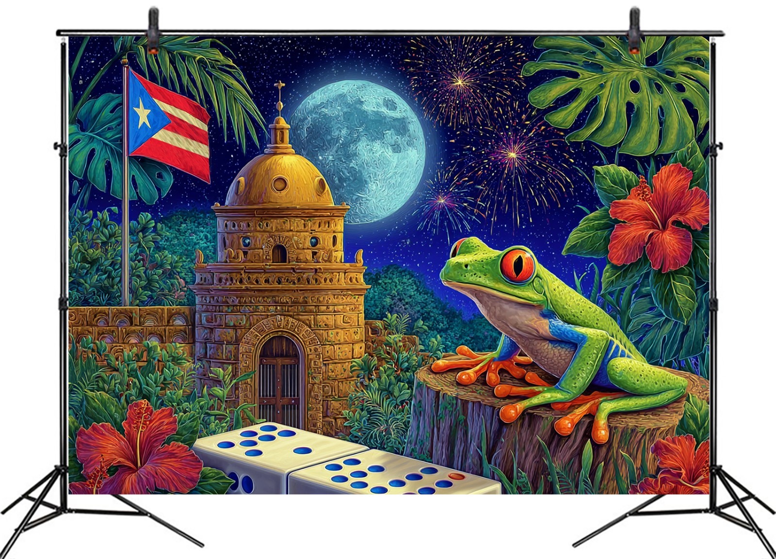 10x8ft Puerto Rico Coqui Frog Backdrop Banner for Puerto Rican Festival Party