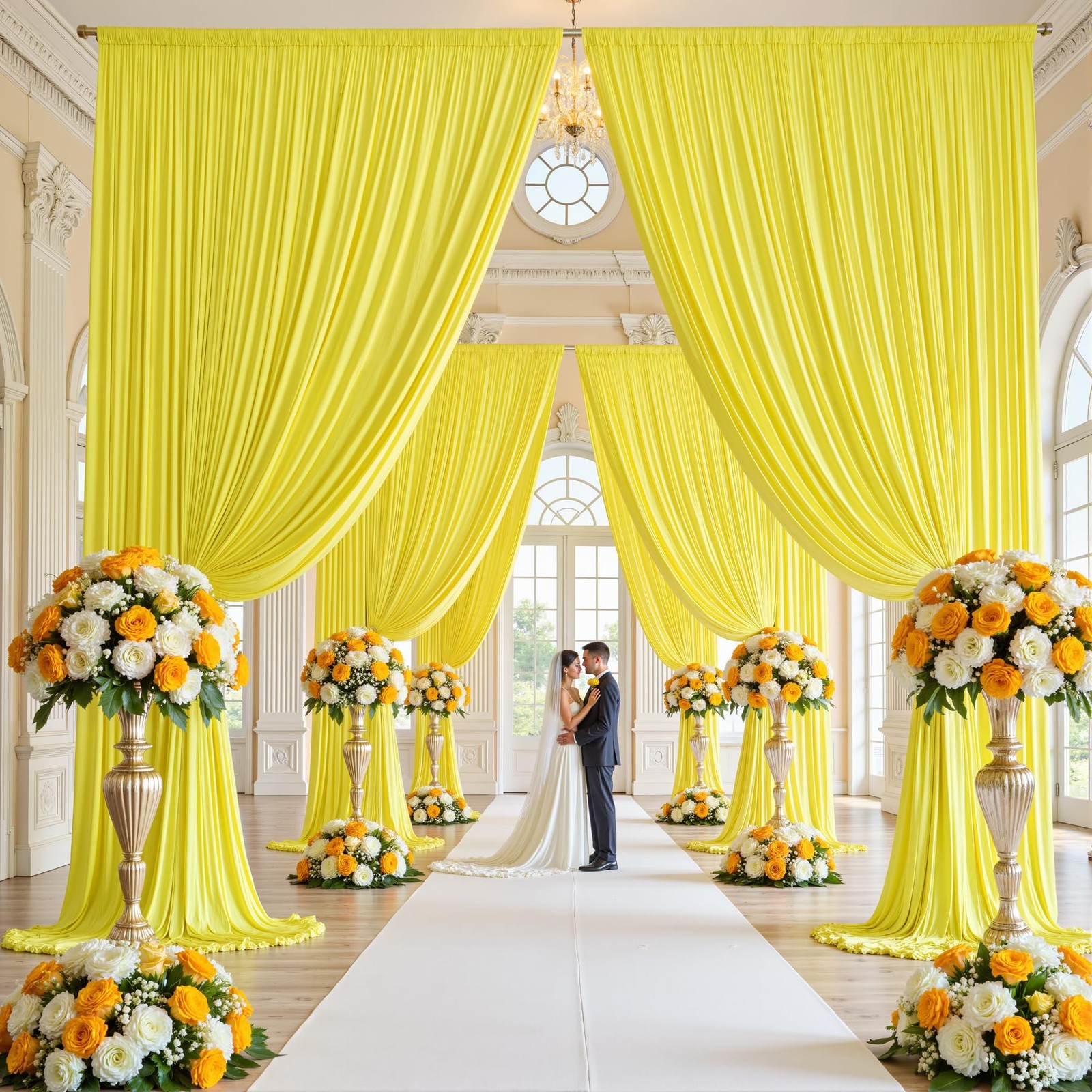 2 Panels 10×15 FT Light Yellow Wrinkle Free Polyester Photo Backdrop Curtains