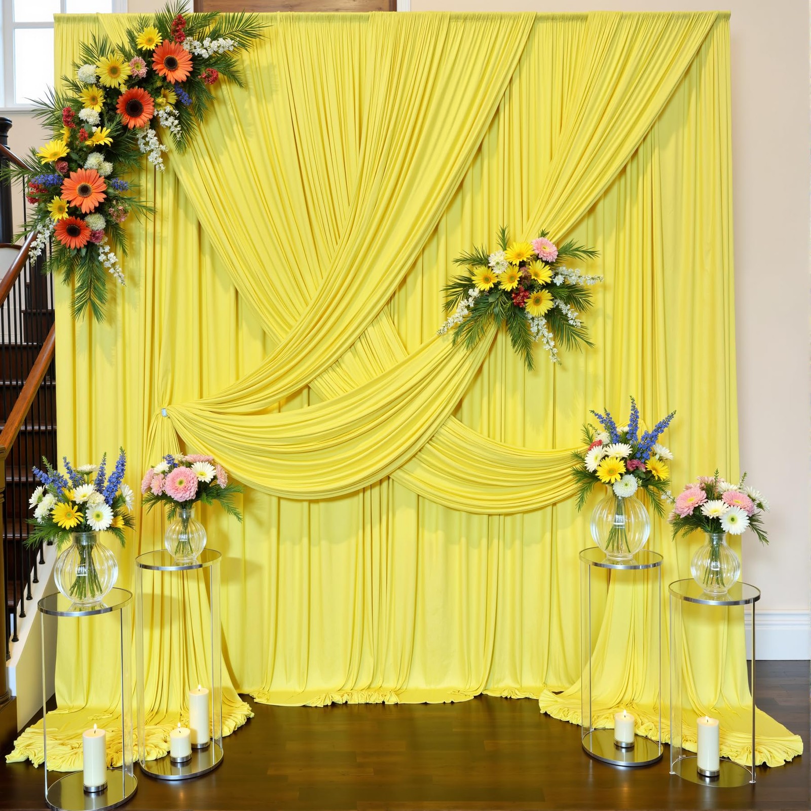 2 Panels 10×15 FT Light Yellow Wrinkle Free Polyester Photo Backdrop Curtains