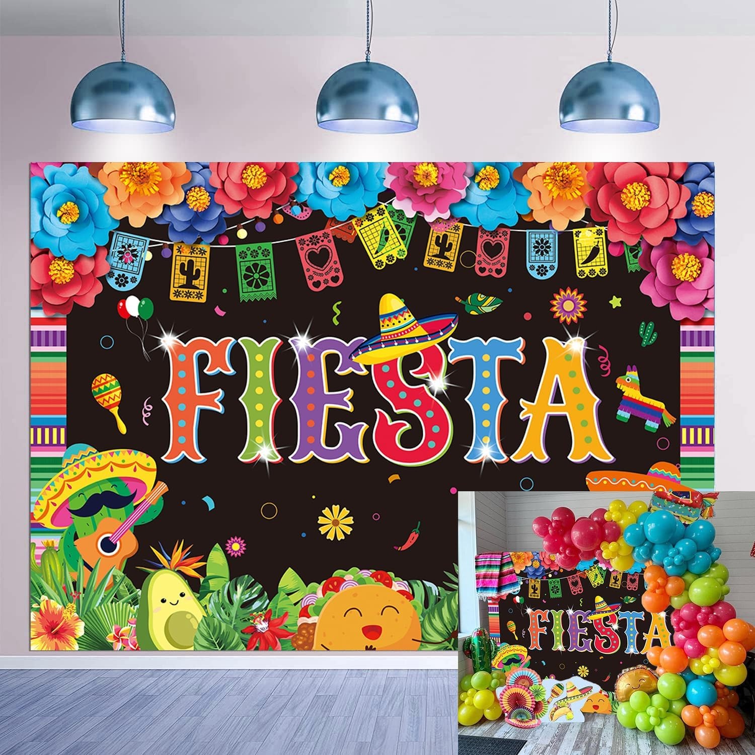 Mexican Fiesta Backdrop Party Decorations 7x5FT 7x5FT, Multicolor