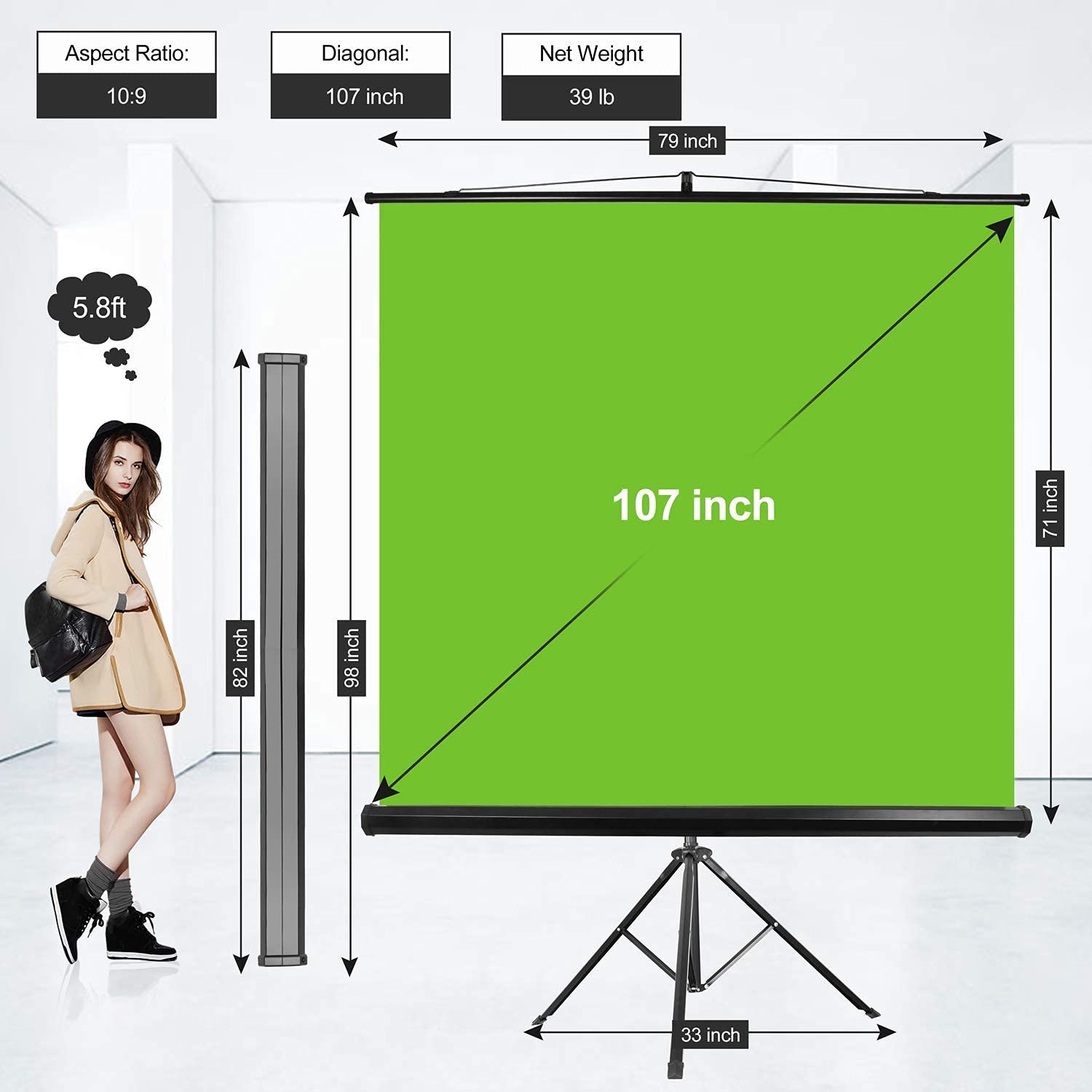 EMART 79 x 71in Green Screen Collapsible with Stand,