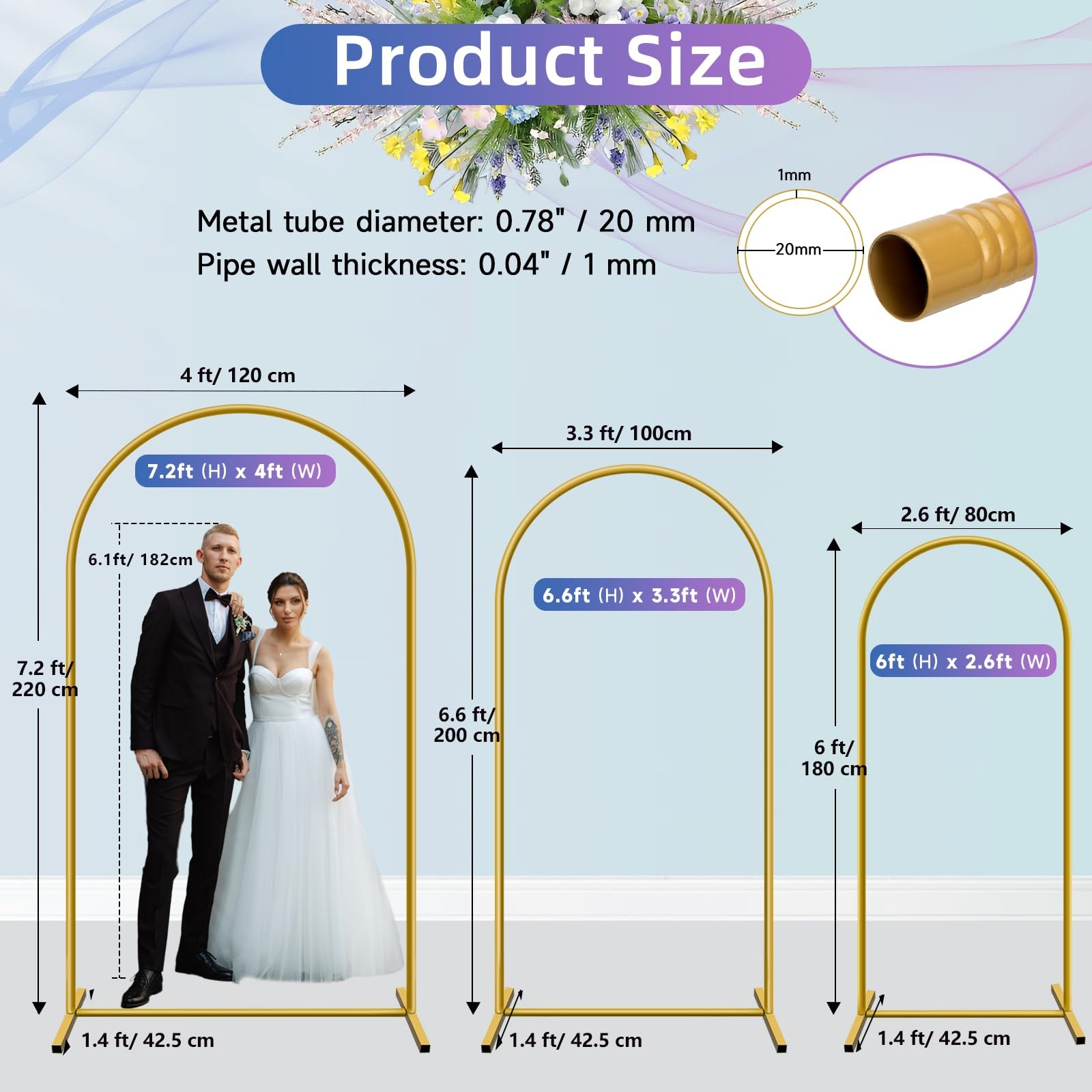 Metal Arch Backdrop Stand Set of 3, 6ft, 6.6ft, 7.2ft Wedding Arch Frame for …